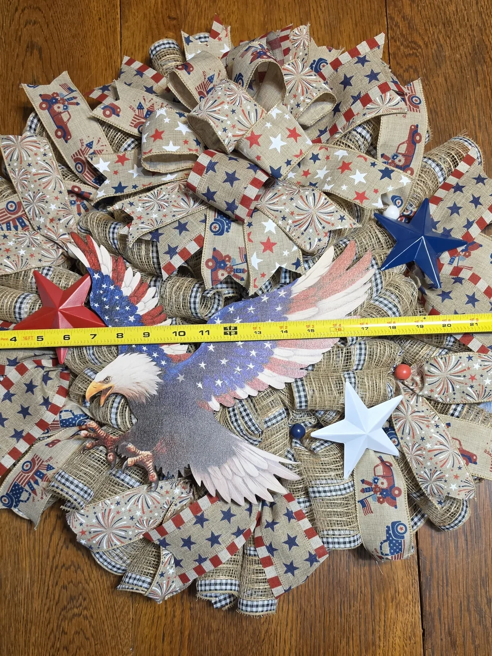 Patriotic Eagle Burlap Wreath with Red White Blue Stars